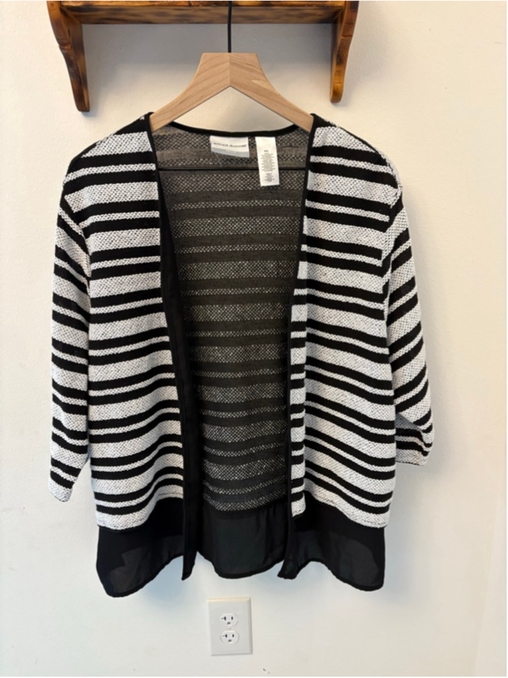 Alfred Dunner Black & White Striped Open Front Cardigan PXL
